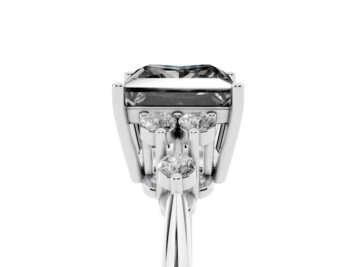 Fancy Black Princess Cut Cut Diamond Cluster Ring with Solitaire Band and Four-Prong Setting Silver