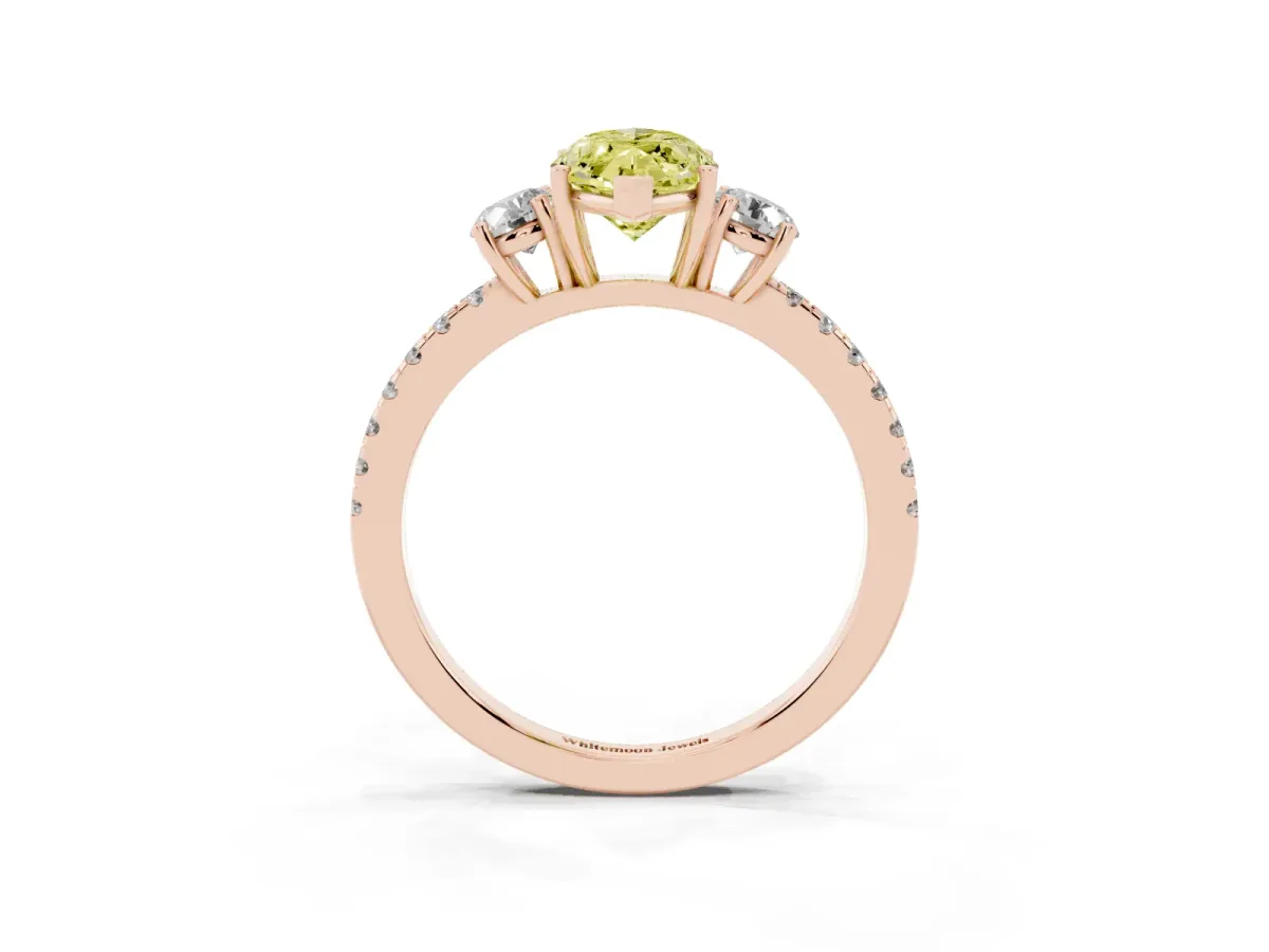Fancy Yellow Three-Stone Marquise Cut Cut Diamond Pavé Band with Prong Setting Rose gold