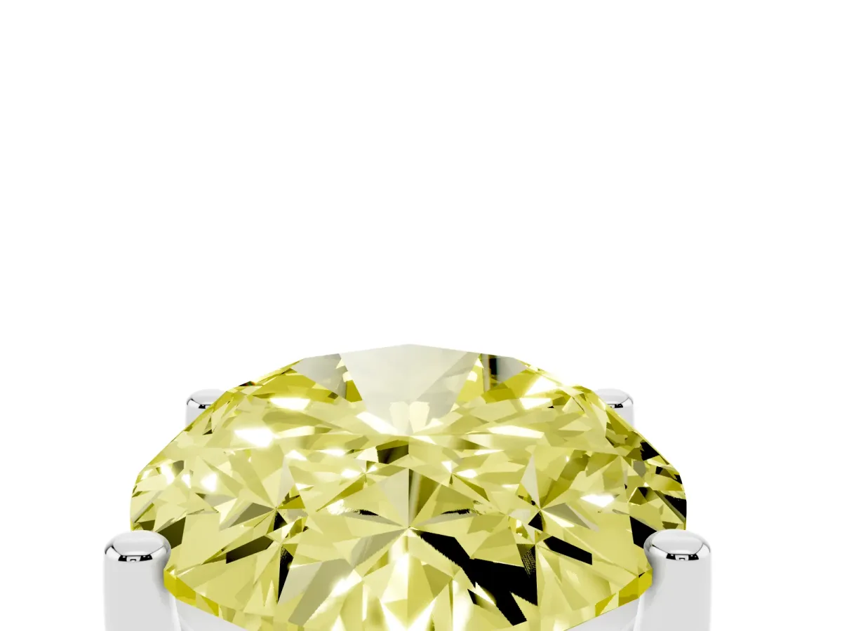Fancy Yellow Oval Cut Cut Diamond Solitaire Engagement Ring with Tapered Plain Band and Four-Prong Setting Silver