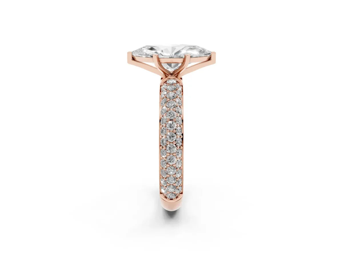 Marquise Cut Diamond Solitaire Ring with Prong Setting and Pavé Band Rose gold