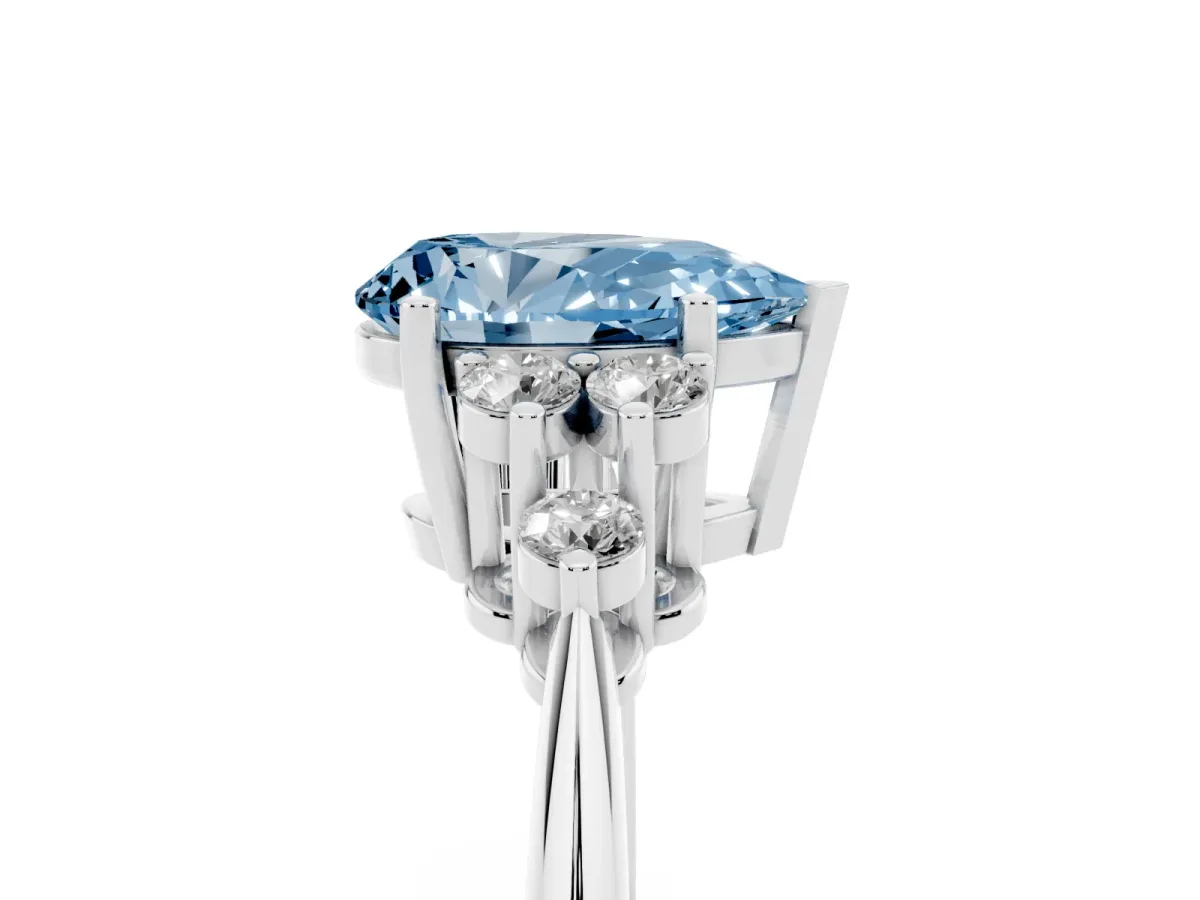 Fancy Blue Pear Cut Cut Diamond Cluster Ring with Solitaire Band and Four-Prong Setting Silver