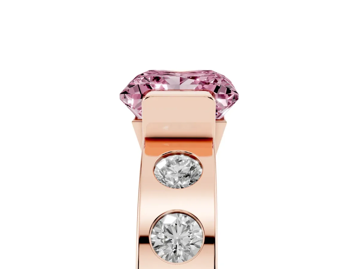 Fancy Pink Princess Cut Brilliant Channel-Set Diamond Ring with Bezel Prong Setting Rose gold