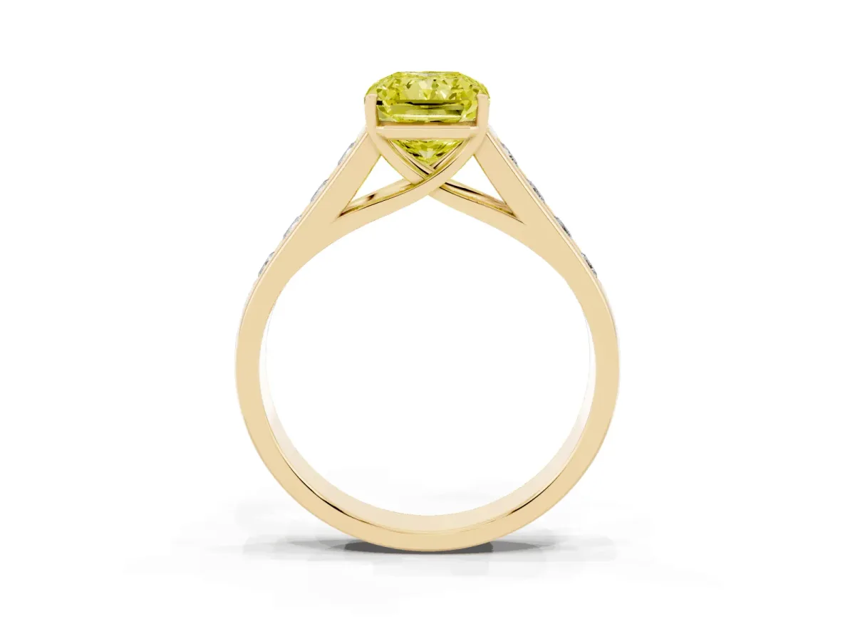 Fancy Yellow Radiant Cut Brilliant Channel-Set Solitaire Ring with Four-Prong Setting Yellow gold