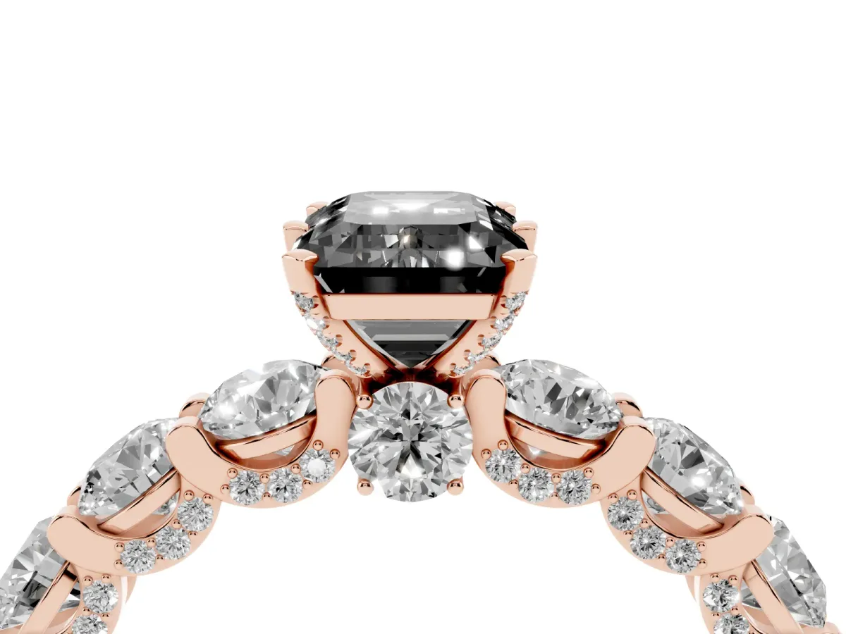 Fancy Black Emerald Cut Diamond Side Stone Engagement Ring with Four-Prong Setting Rose gold