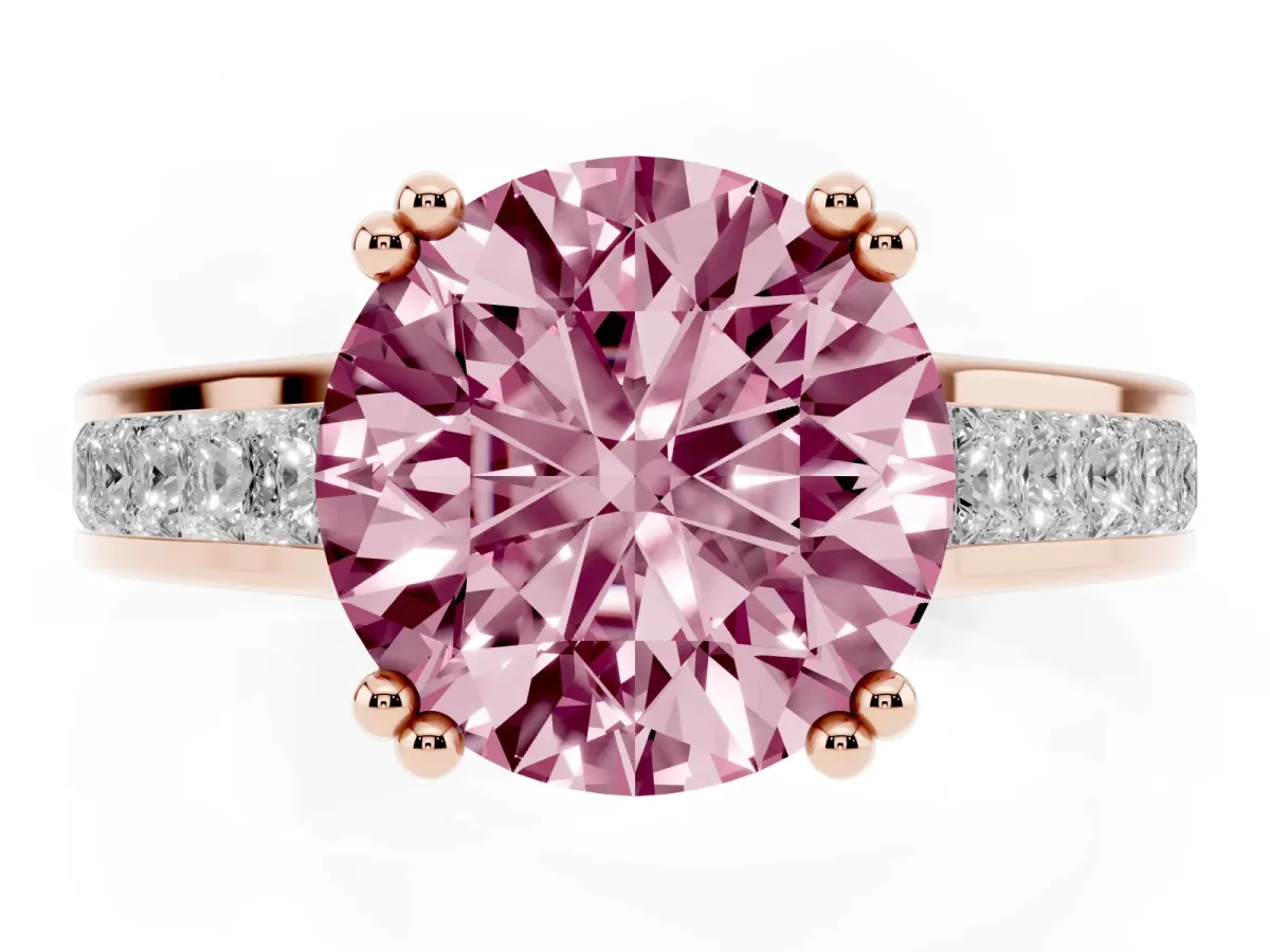 Fancy Pink Round Cut Cut Channel Set Solitaire Engagement Ring with Prong Setting Rose gold