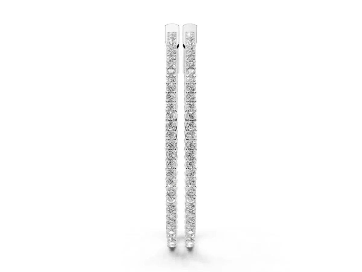 Round Diamond Pave Hoop Earrings with Prong Setting Silver