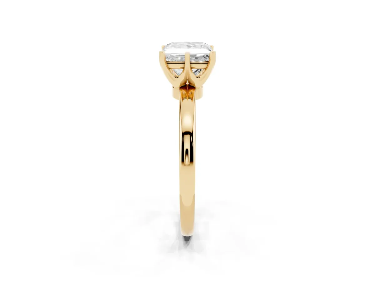 Princess Cut Solitaire Diamond Ring with Six-Prong Setting on a Classic Band Yellow gold