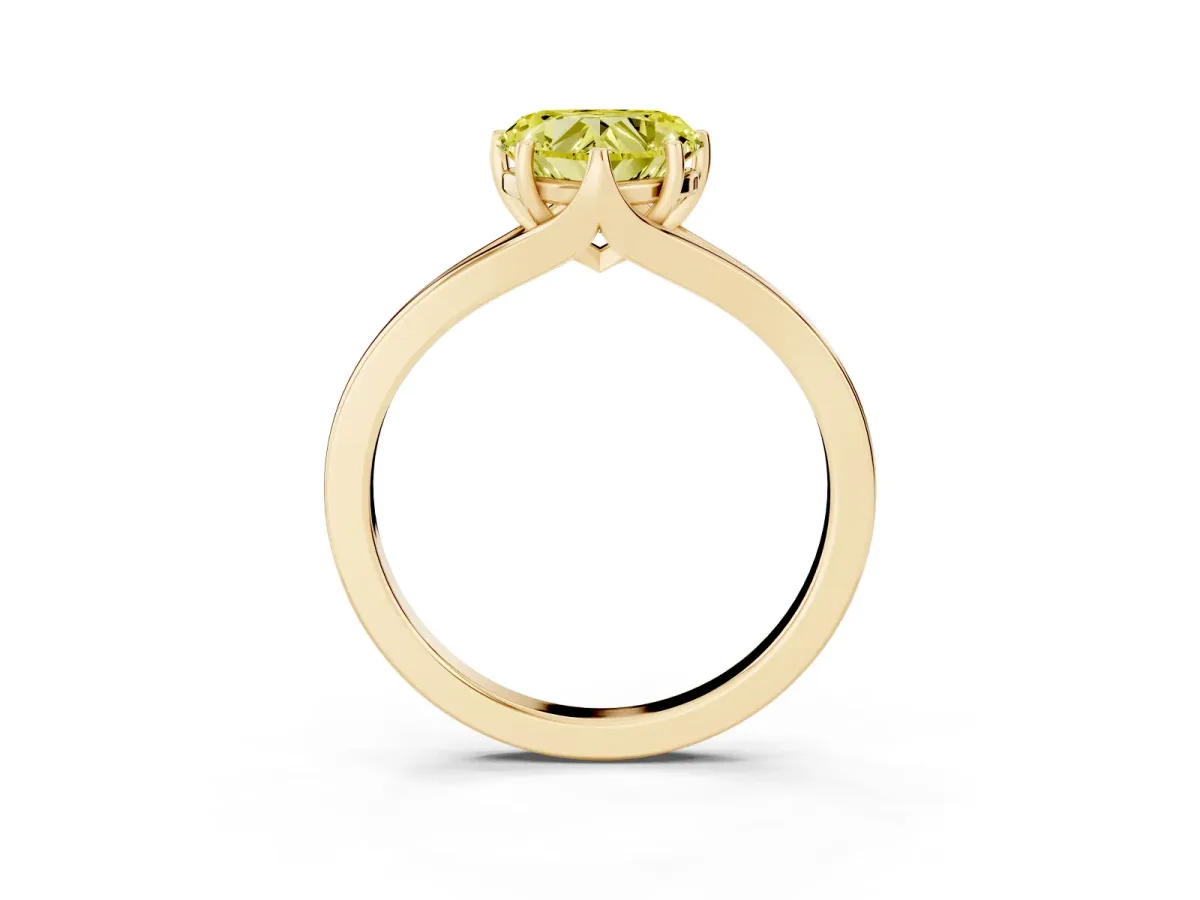 Fancy Yellow Heart Cut Solitaire Diamond Ring with Six-Prong Setting and Tapered Band Yellow gold