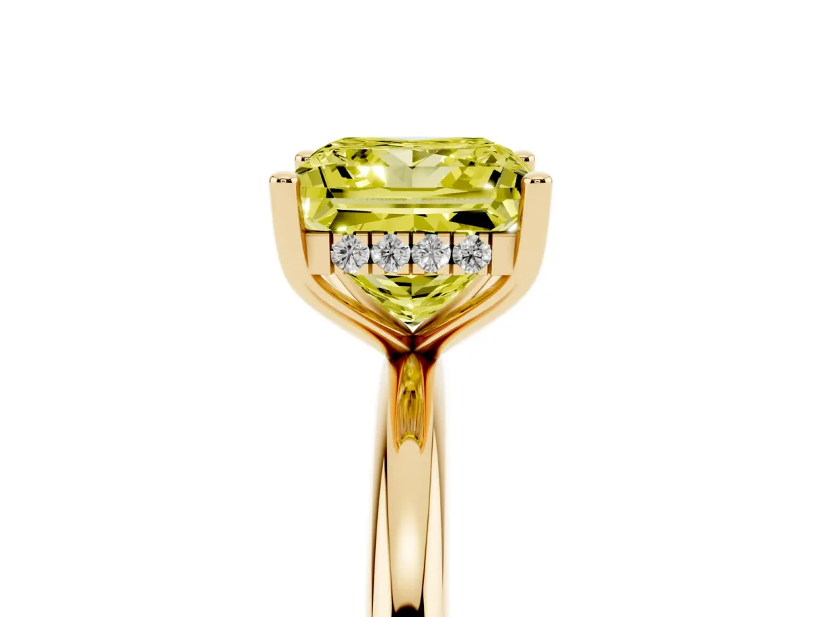 Fancy Yellow Princess Cut Cut Solitaire Engagement Ring with Four-Prong Setting and Classic Band Yellow gold