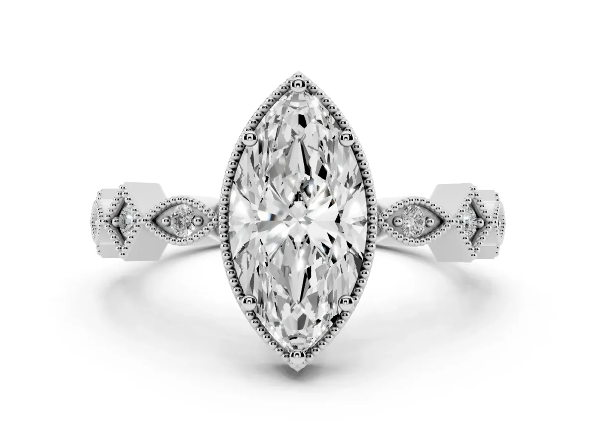 Marquise Cut Milgrain Marquise Diamond Twist Band Ring Silver
