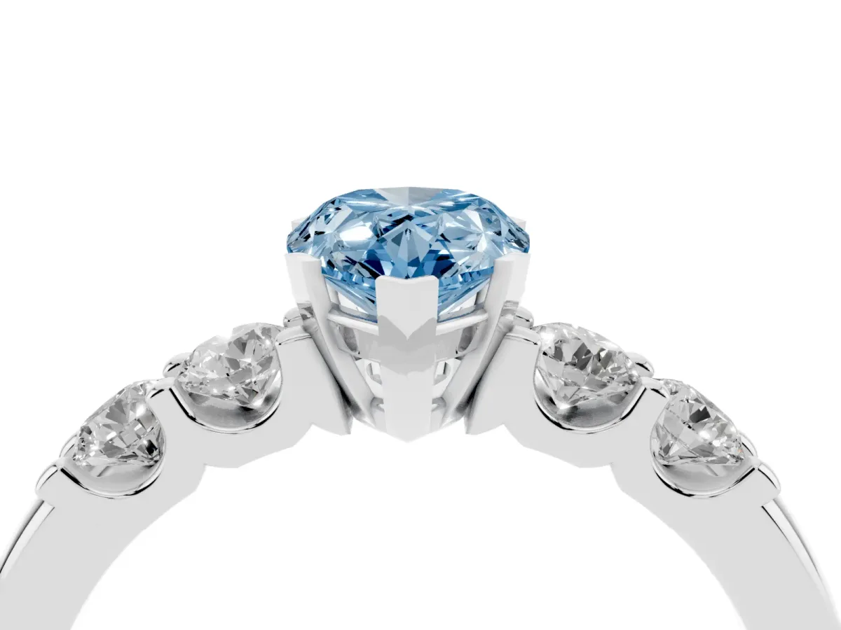 Fancy Blue Pear Cut Brilliant Cut Diamond Five-Stone Prong Set Engagement Ring with Channel Band Silver