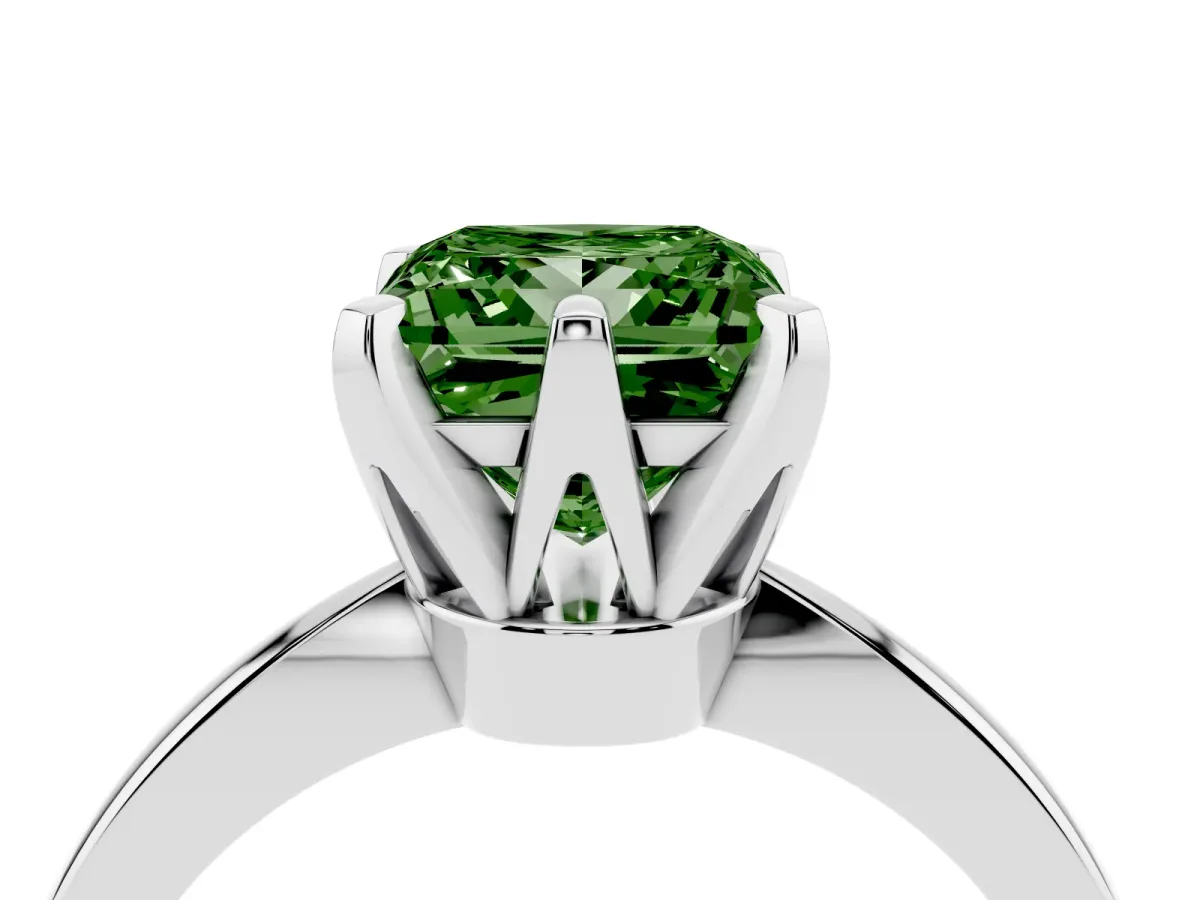 Fancy Green Princess Cut Solitaire Engagement Ring with Six-Prong Setting and Tapered Band Platinum