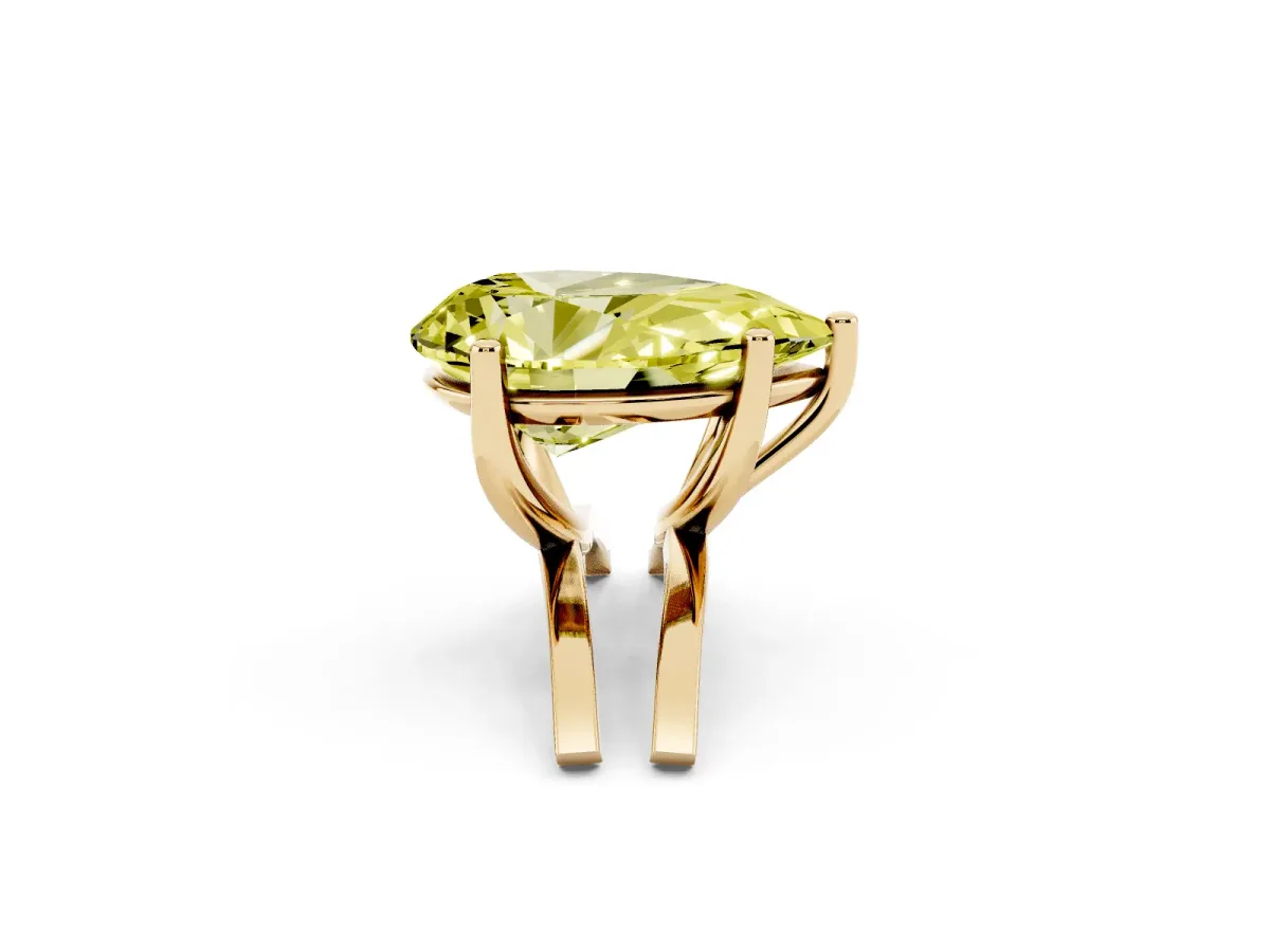 Fancy Yellow Pear Cut Cut Diamond Solitaire Engagement Ring with Tapered Plain Band and Four-Prong Setting Yellow gold
