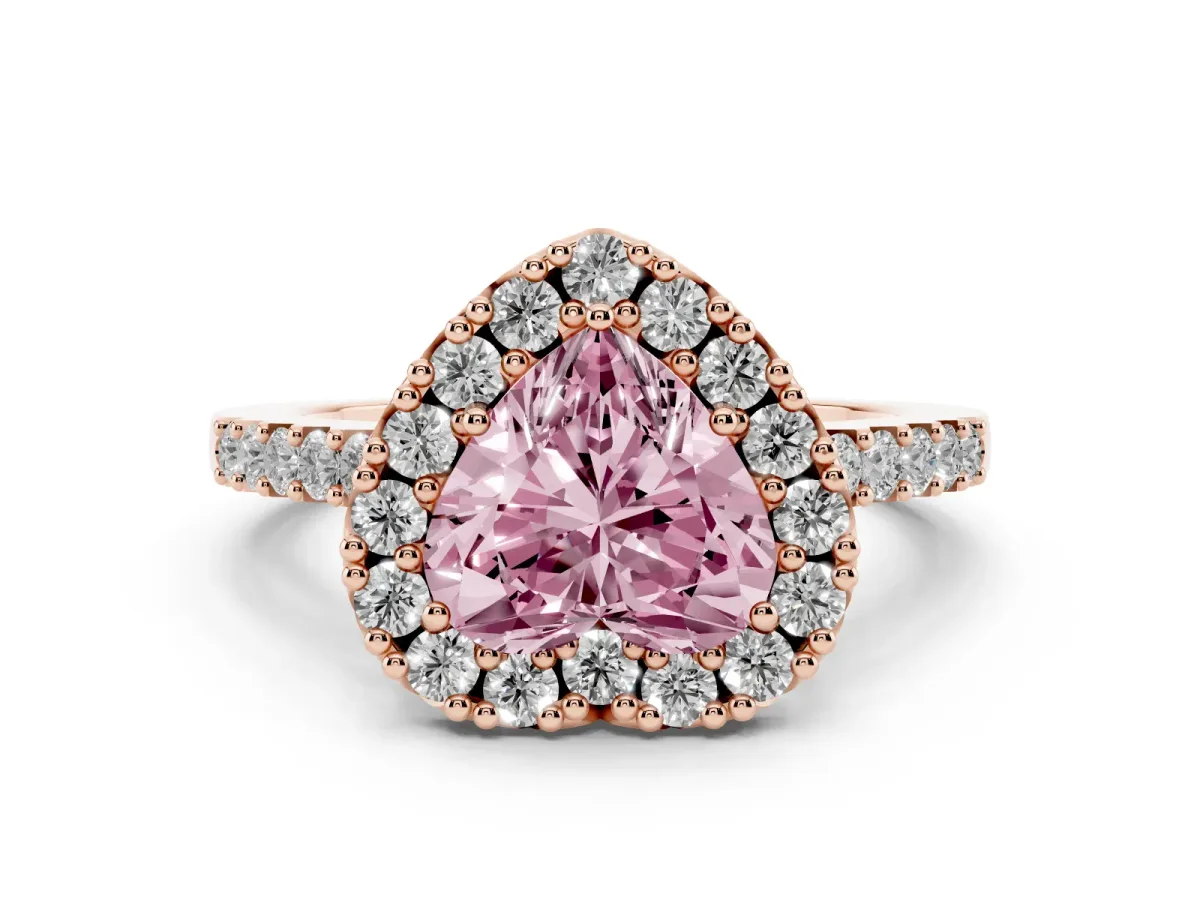Fancy Pink Heart Cut Halo Diamond Pavé Solitaire Ring Rose gold