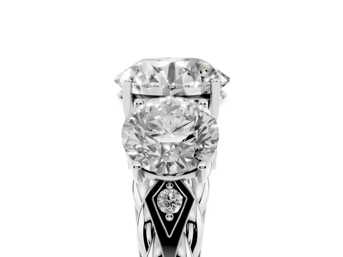 Three-Stone Round Cut Diamond Braided Band Ring with Four-Prong Setting Platinum