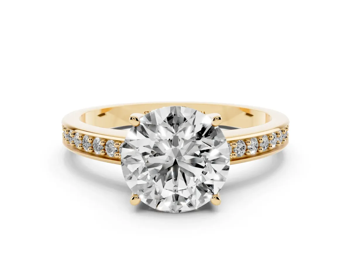 Round Cut Solitaire Pavé Band Prong Setting Ring Yellow gold