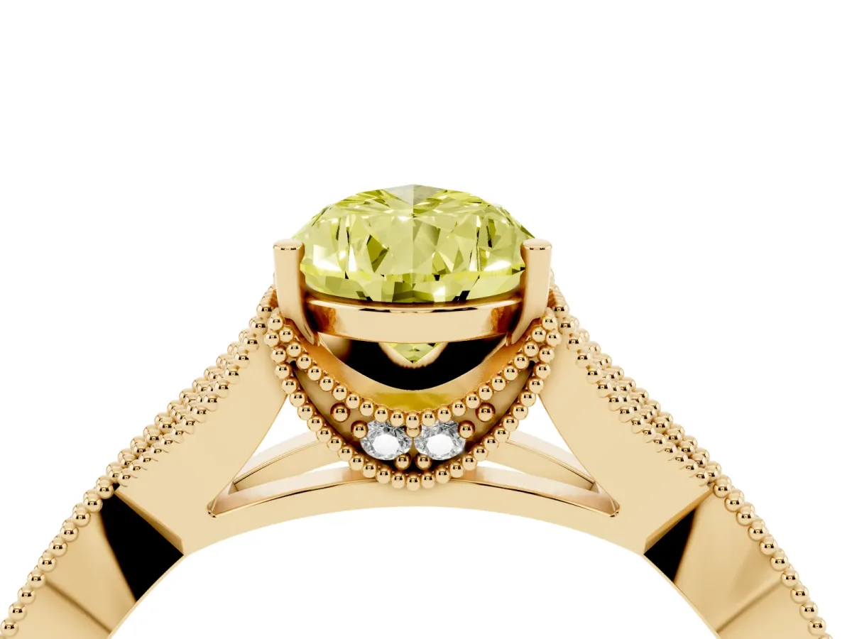 Fancy Yellow Pear Cut Cut Diamond Twisted Band with Milgrain Pave Setting and Four-Prong Setting Yellow gold