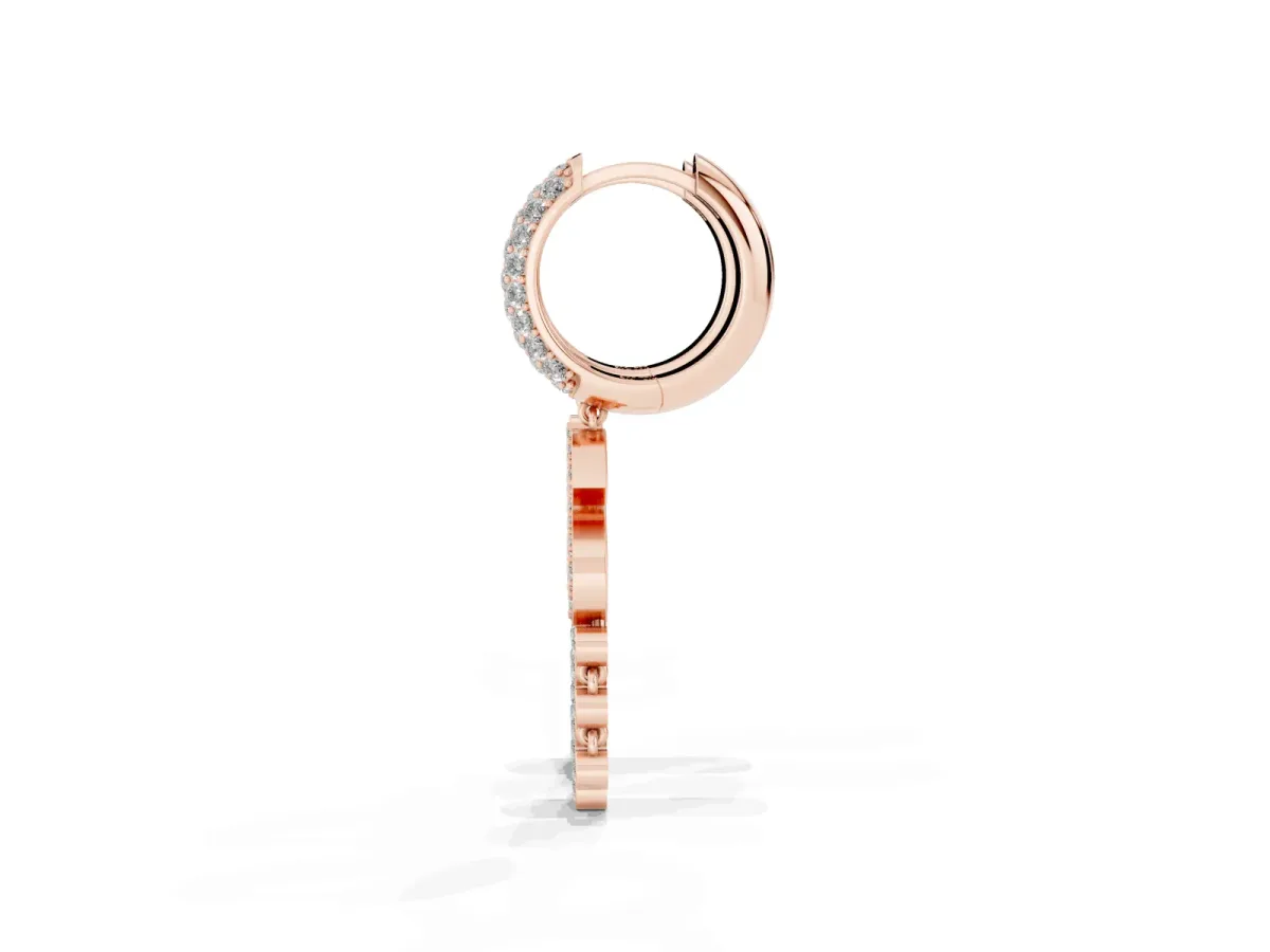 Round Diamond Initial S Huggie Hoop Earrings Rose gold