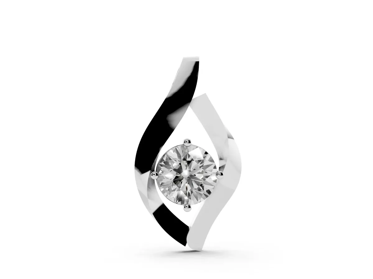 Round Diamond Bezel-Set Leaf Pendant White gold