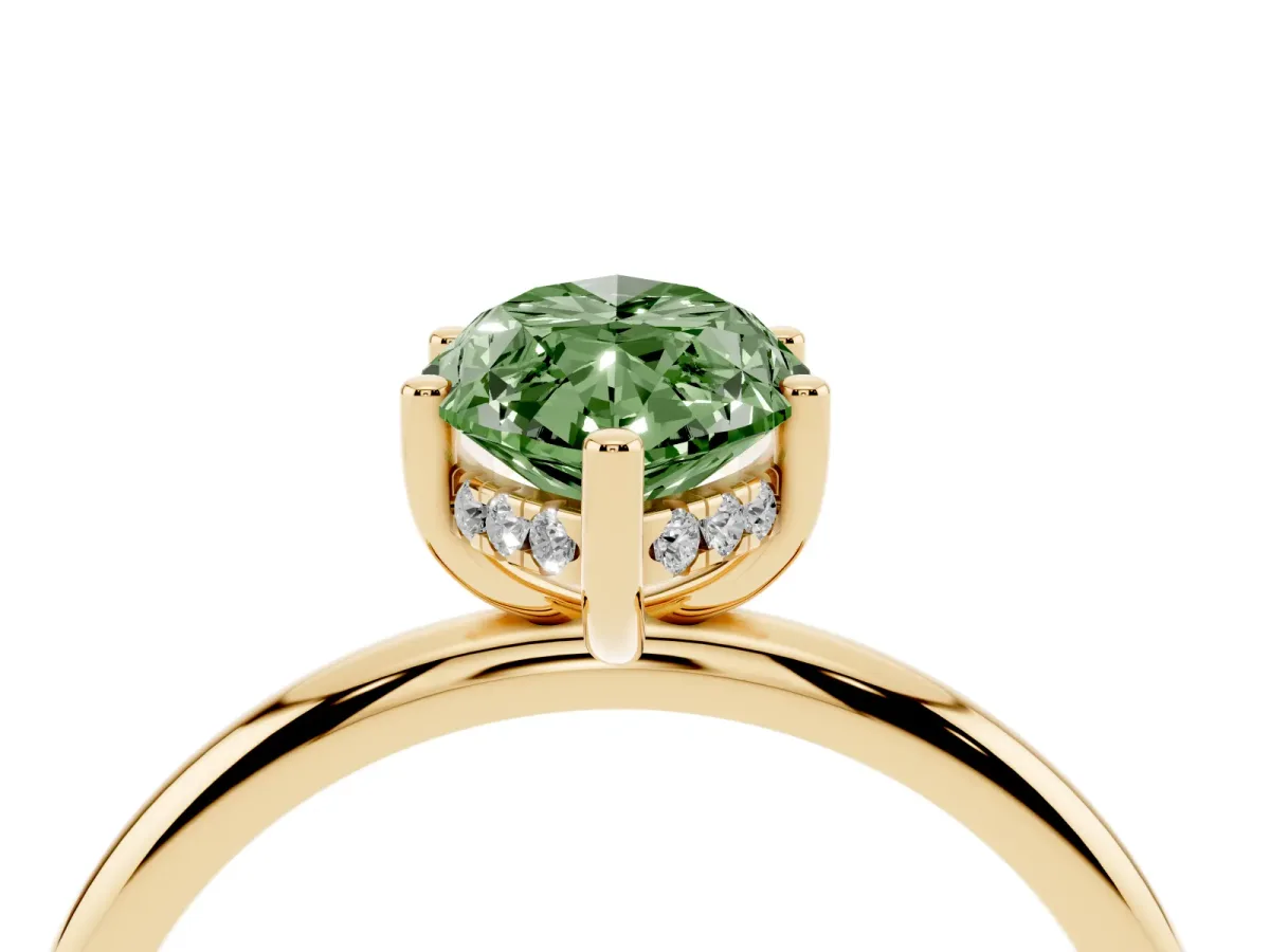 Fancy Green Marquise Cut Cut Solitaire Engagement Ring with Four-Prong Setting and Classic Band Yellow gold