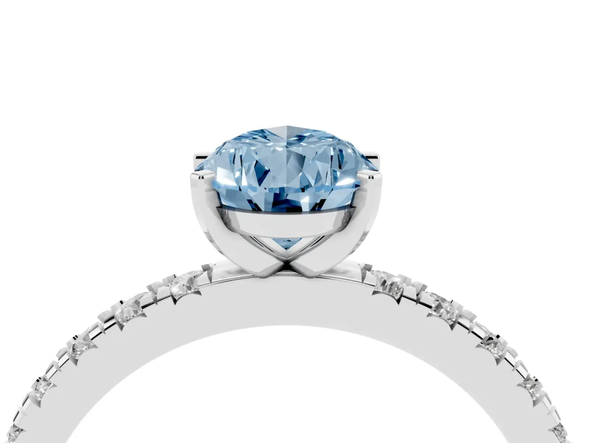 Fancy Blue Pear Cut Diamond Pavé Band Solitaire with Four-Prong Setting Silver