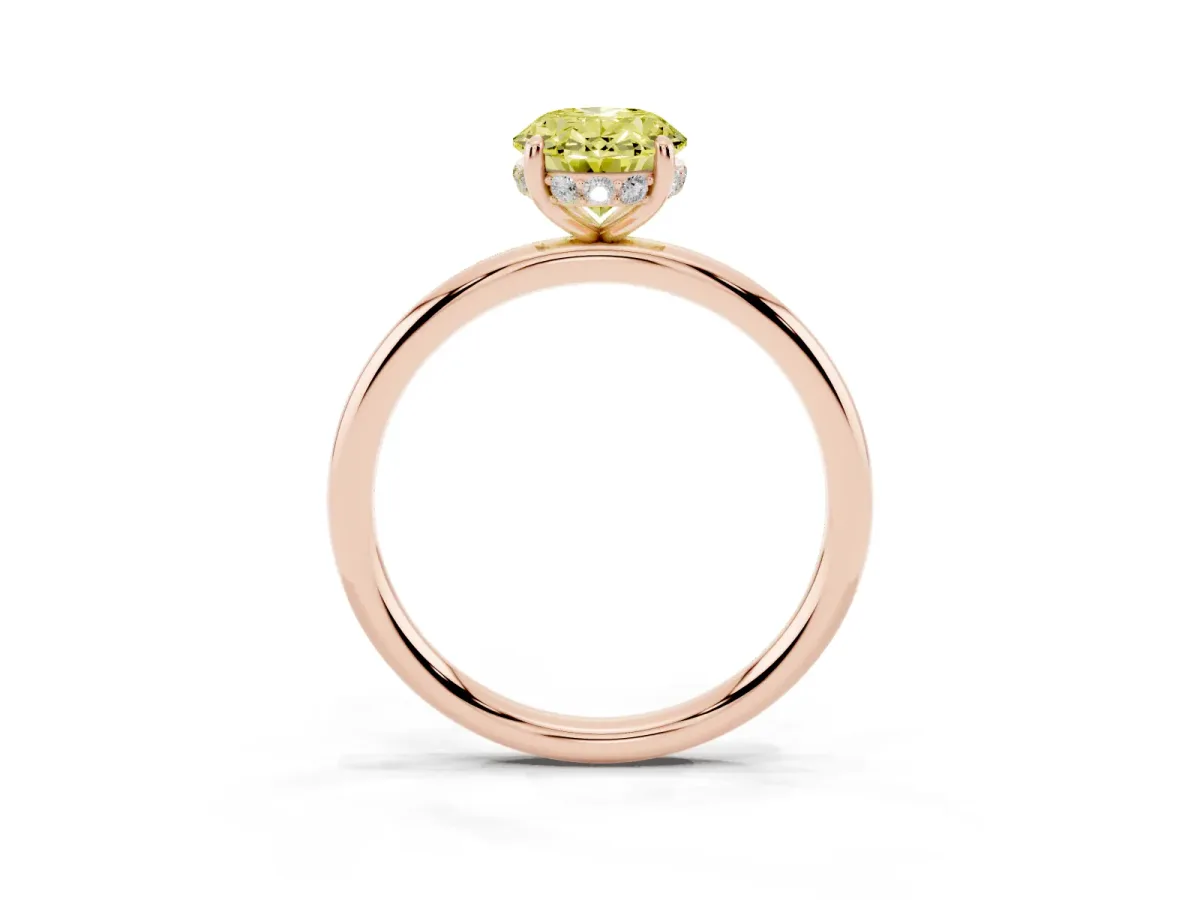 Fancy Yellow Oval Cut Solitaire Diamond Ring with a Classic Band and Four-Prong Setting Rose gold
