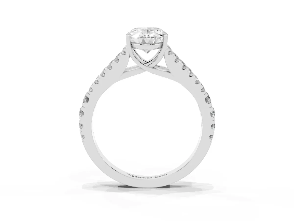 Oval Cut Diamond Split Shank Pavé Engagement Ring with Four-Prong Setting Platinum