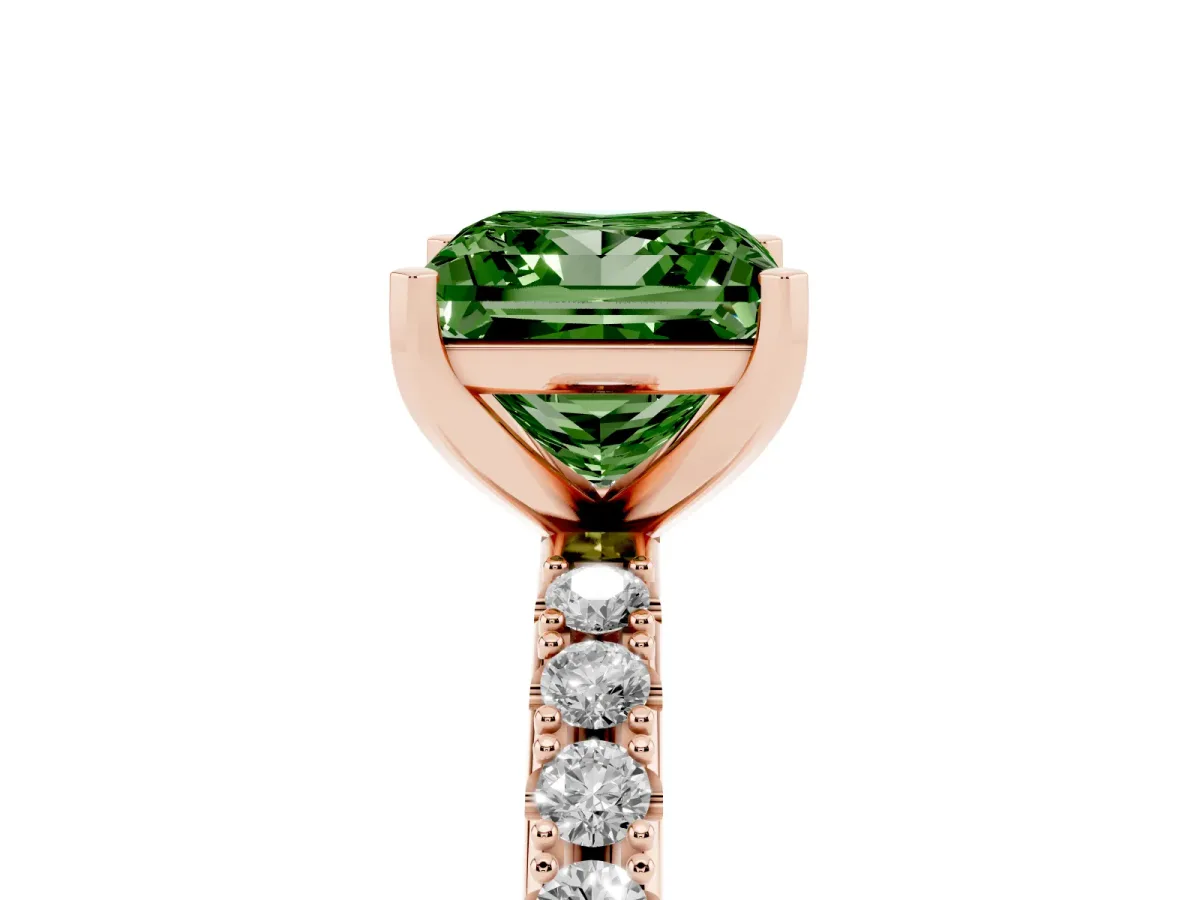 Fancy Green Princess Cut Diamond Solitaire Pavé Band with Four-Prong Setting Rose gold