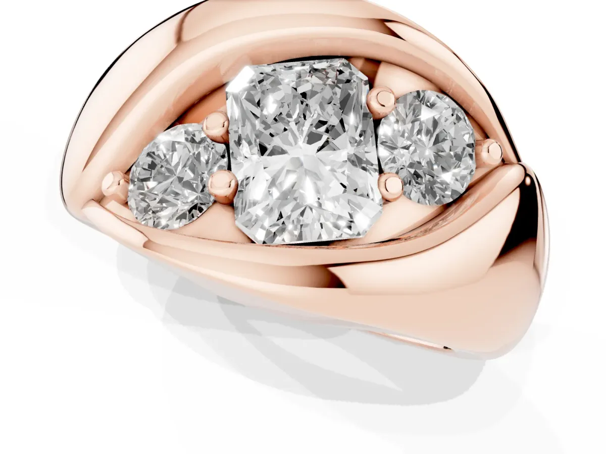 Channel Set Radiant Cut Diamond Crossover Band Rose gold