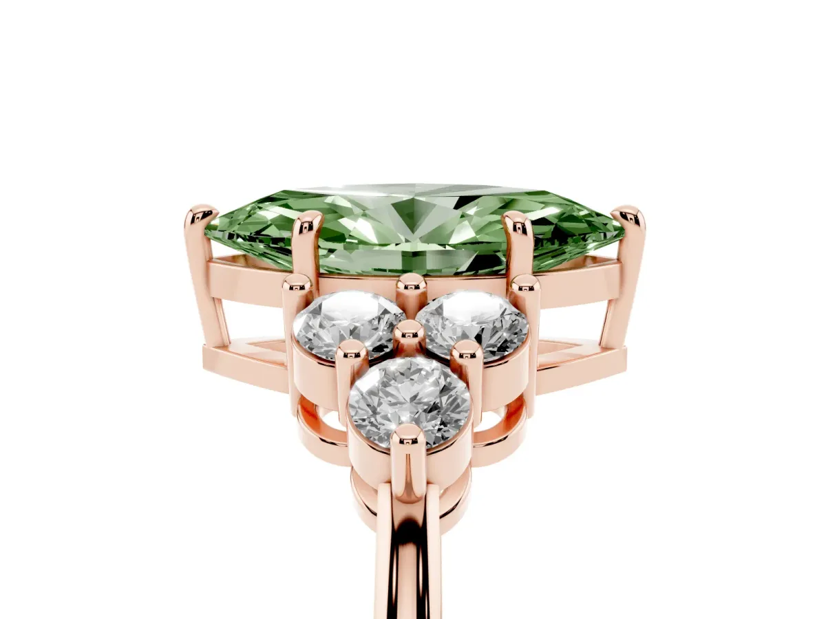 Fancy Green Marquise Cut Brilliant Diamond Cluster Accent Solitaire Ring with Prong Setting Rose gold