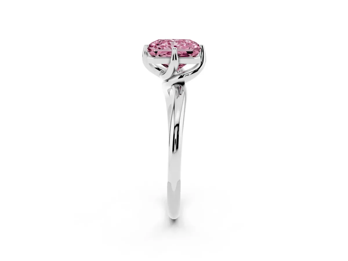 Fancy Pink Radiant Cut Diamond Solitaire Engagement Ring with Four-Prong Setting and Classic Band Silver