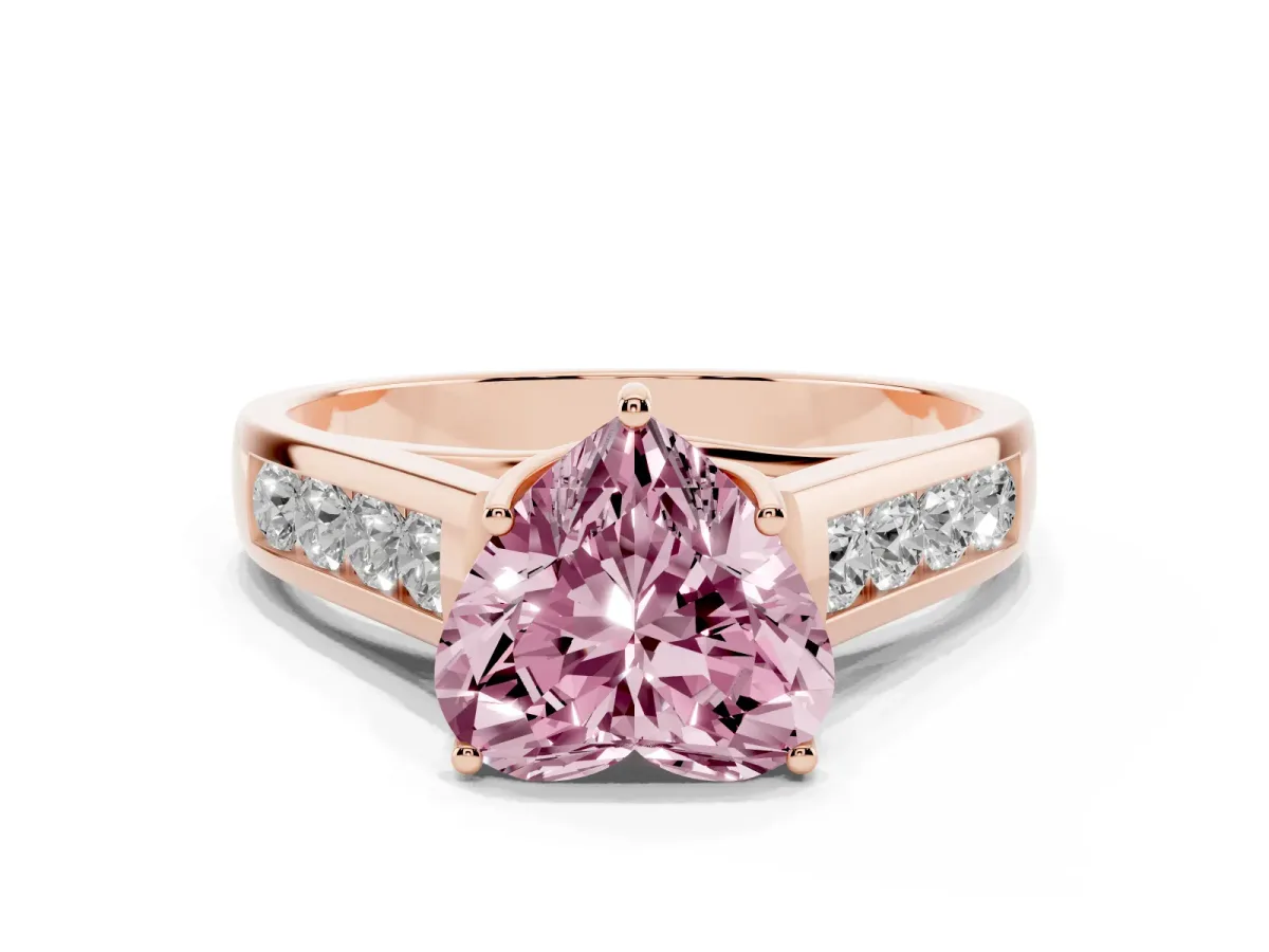 Fancy Pink Heart Cut Solitaire Channel-Set Diamond Engagement Ring with Four-Prong Setting Rose gold