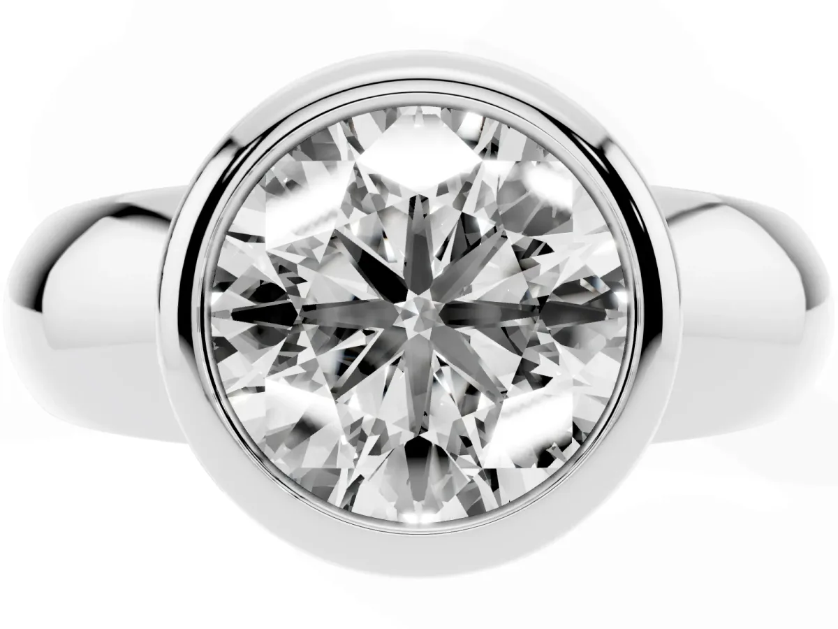 Bezel Set Round Cut Solitaire Ring with Wide Band Platinum