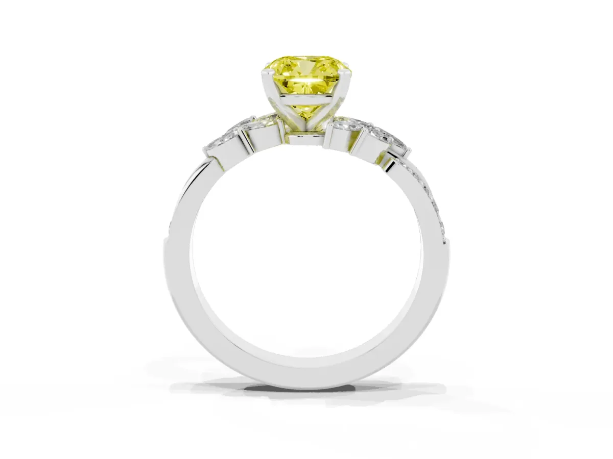 Fancy Yellow Cushion Cut Solitaire Marquise Twist Band with Six-Prong Setting Silver