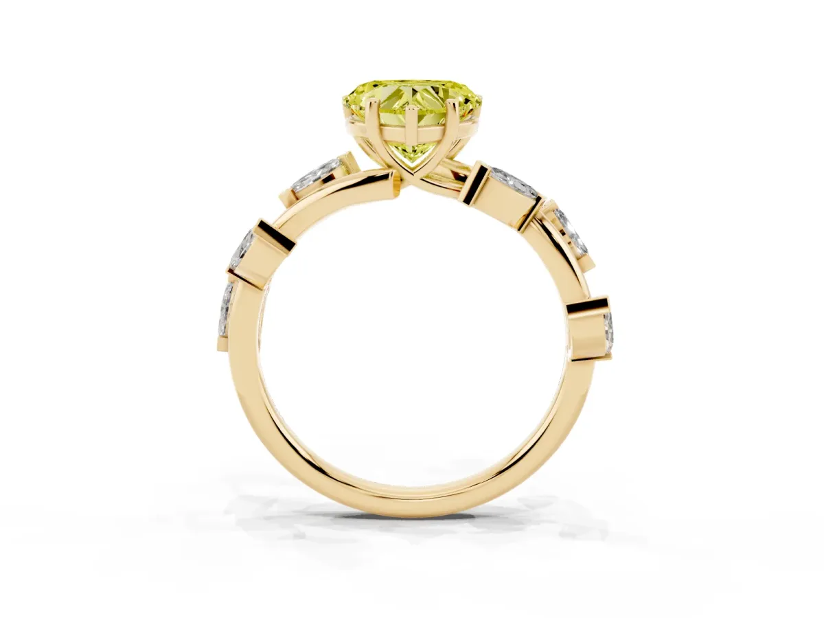 Fancy Yellow Heart Cut Solitaire Twisted Band Marquise Accent Prong Setting Ring Yellow gold
