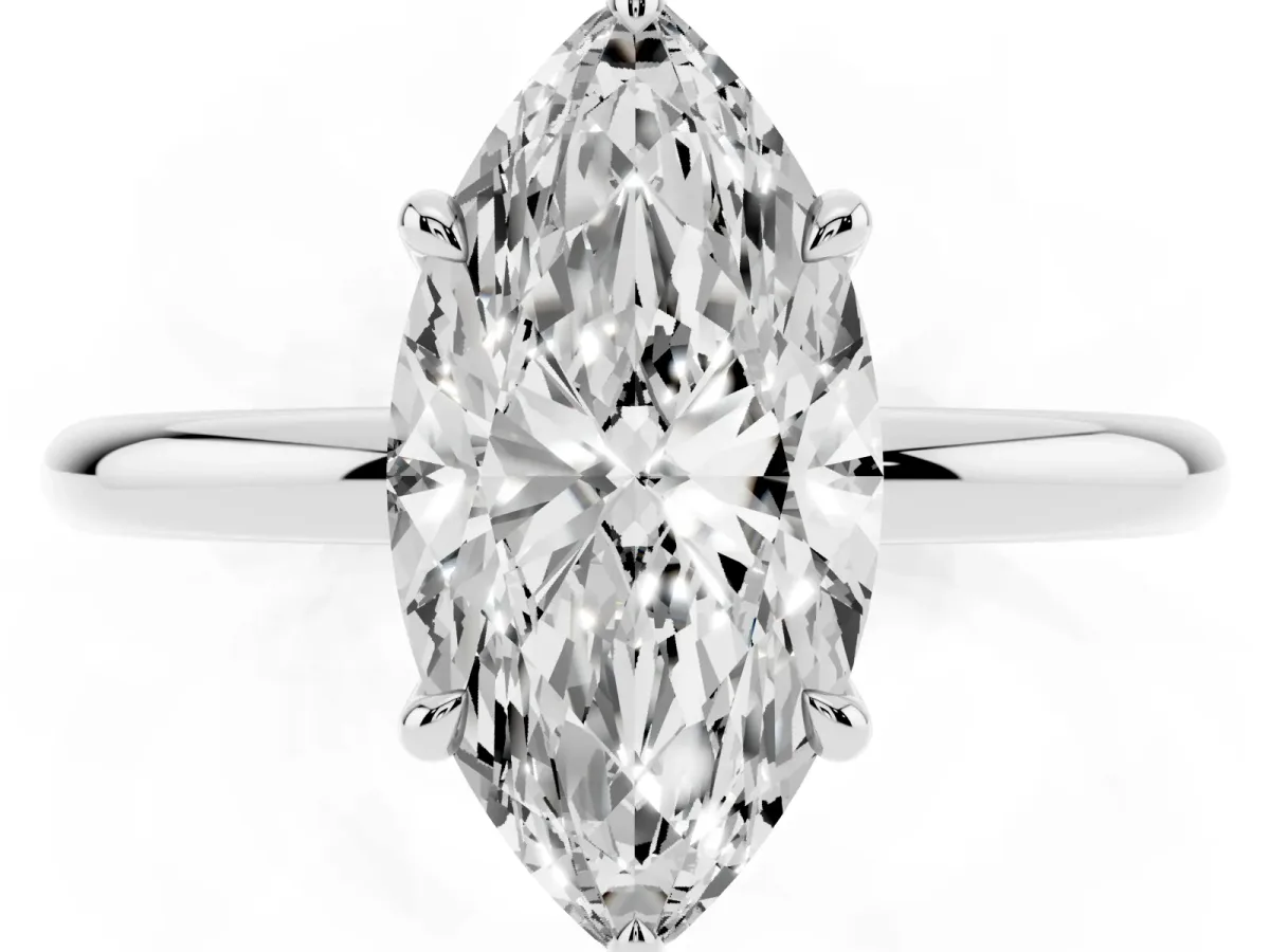 Marquise Cut Diamond Solitaire Ring with Thin Band and Four-Prong Setting Silver
