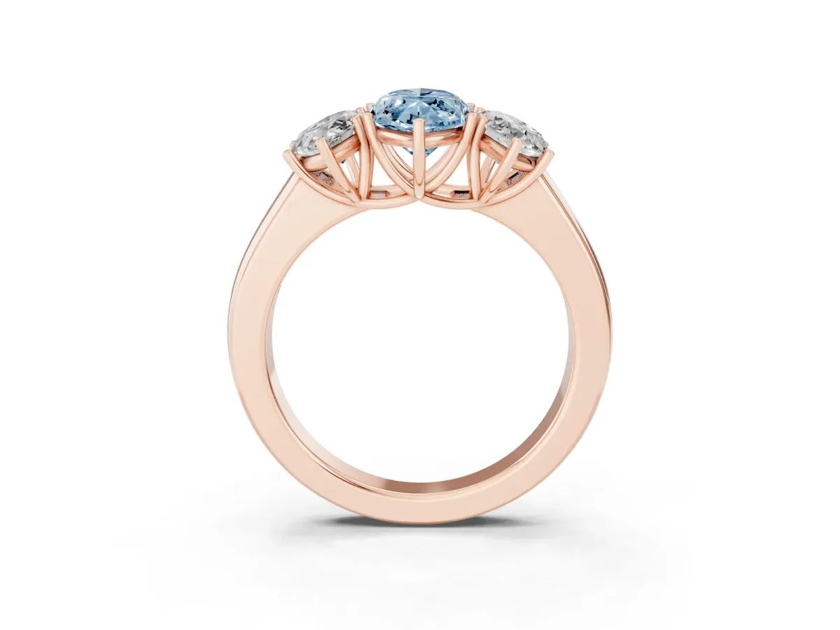 Fancy Blue Three-Stone Marquise Cut Cut Diamond Ring with Prong Setting and Classic Band Rose gold