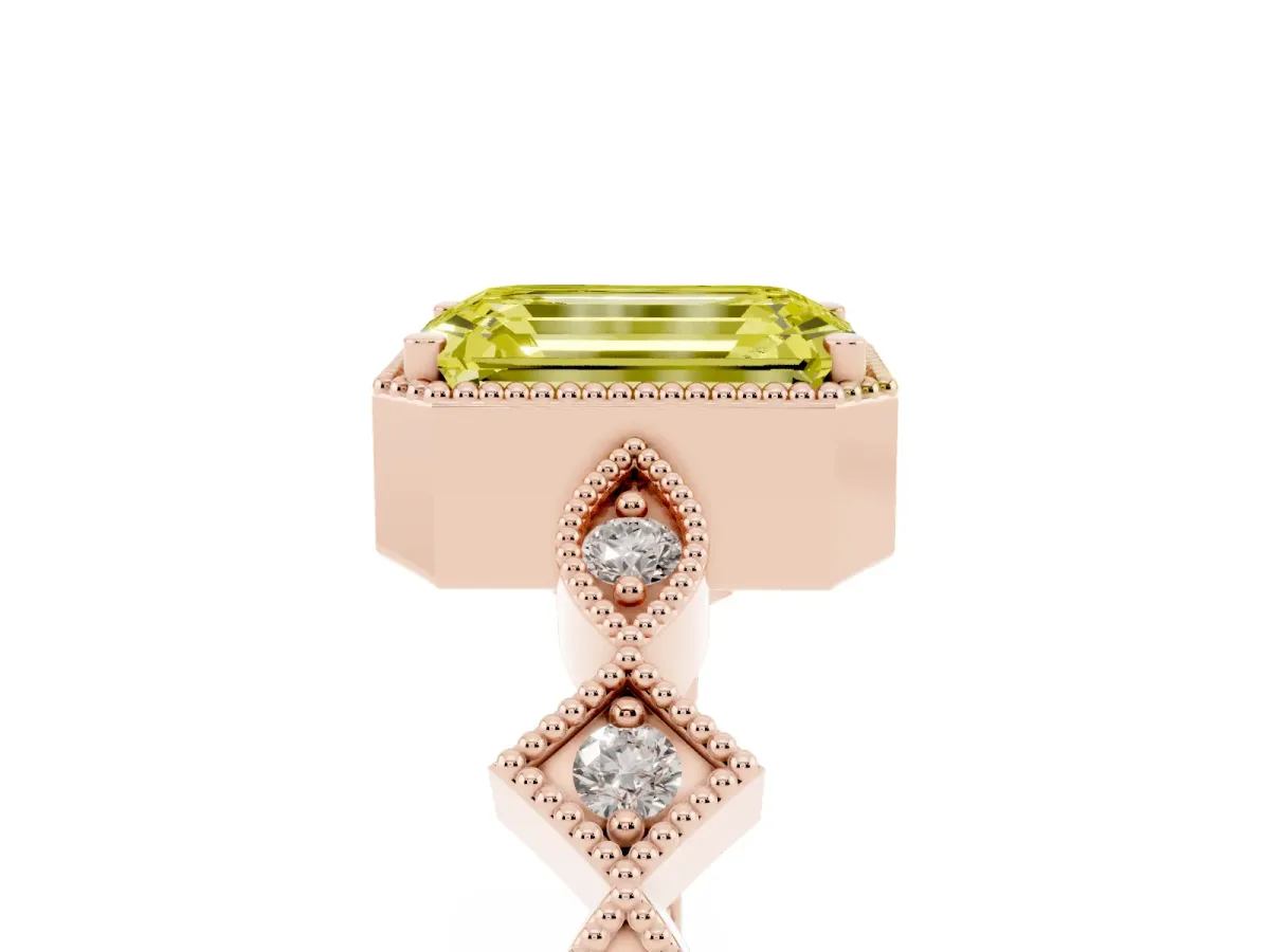 Fancy Yellow Emerald Cut Milgrain Marquise Diamond Twist Band Ring Rose gold