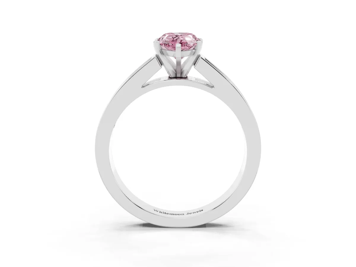 Fancy Pink Pear Cut Solitaire Diamond Ring with Channel-Set Band and Four-Prong Setting Silver