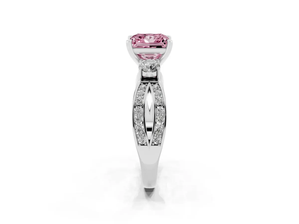 Fancy Pink Three-Stone Princess Cut Cut Diamond Twist Band with Prong Setting Silver