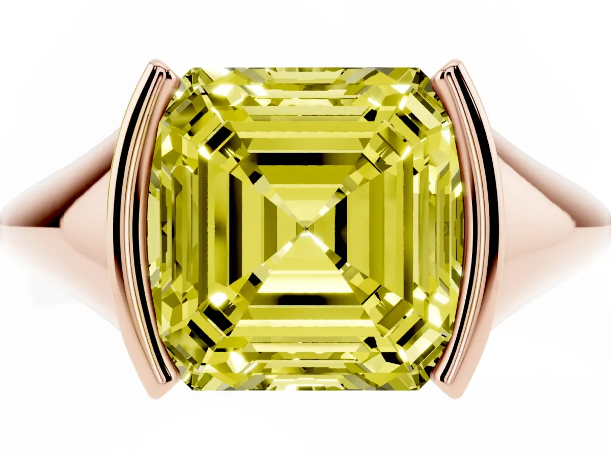 Fancy Yellow Asscher Cut Solitaire Tension Set Diamond Ring Rose gold