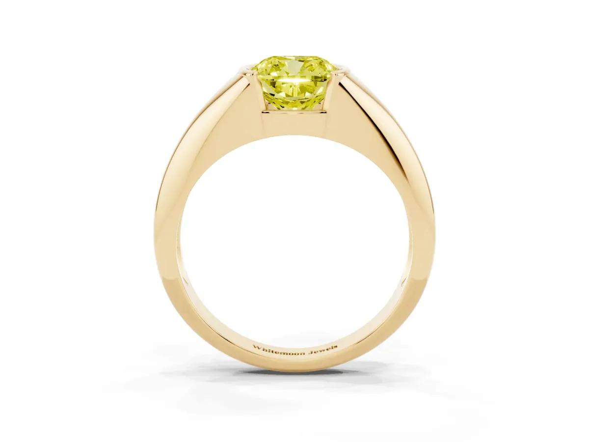 Fancy Yellow Cushion Cut Solitaire Tension Set Diamond Ring Yellow gold