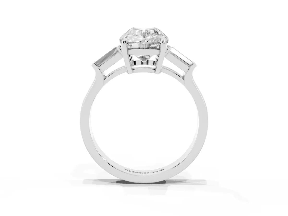 Old Mine Elongated Cushion Diamond with Side Tapered Baguette Three Stone Ring Silver