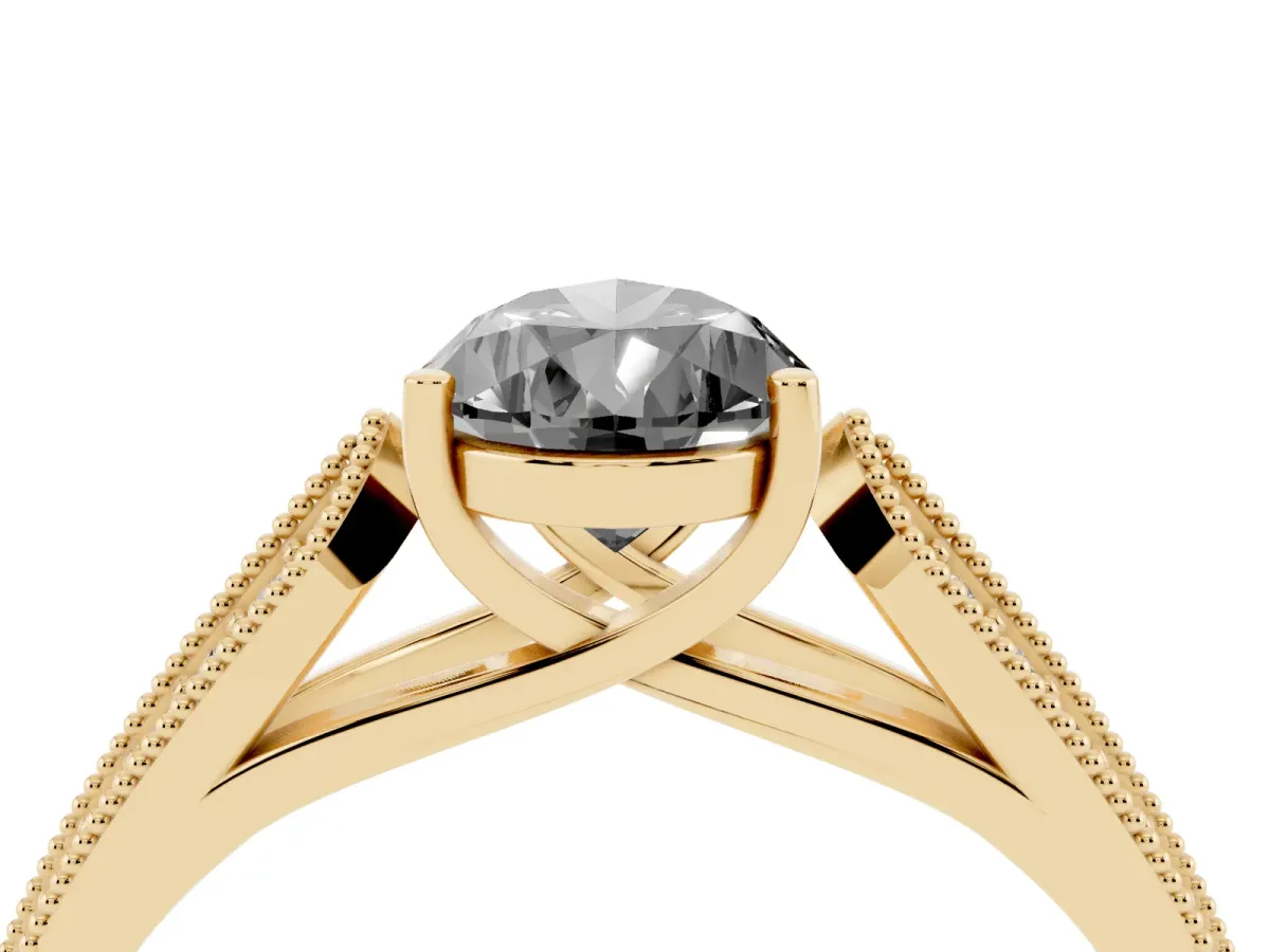 Fancy Black Pear Cut Cut Pave Split Shank Engagement Ring with Four-Prong Setting Yellow gold