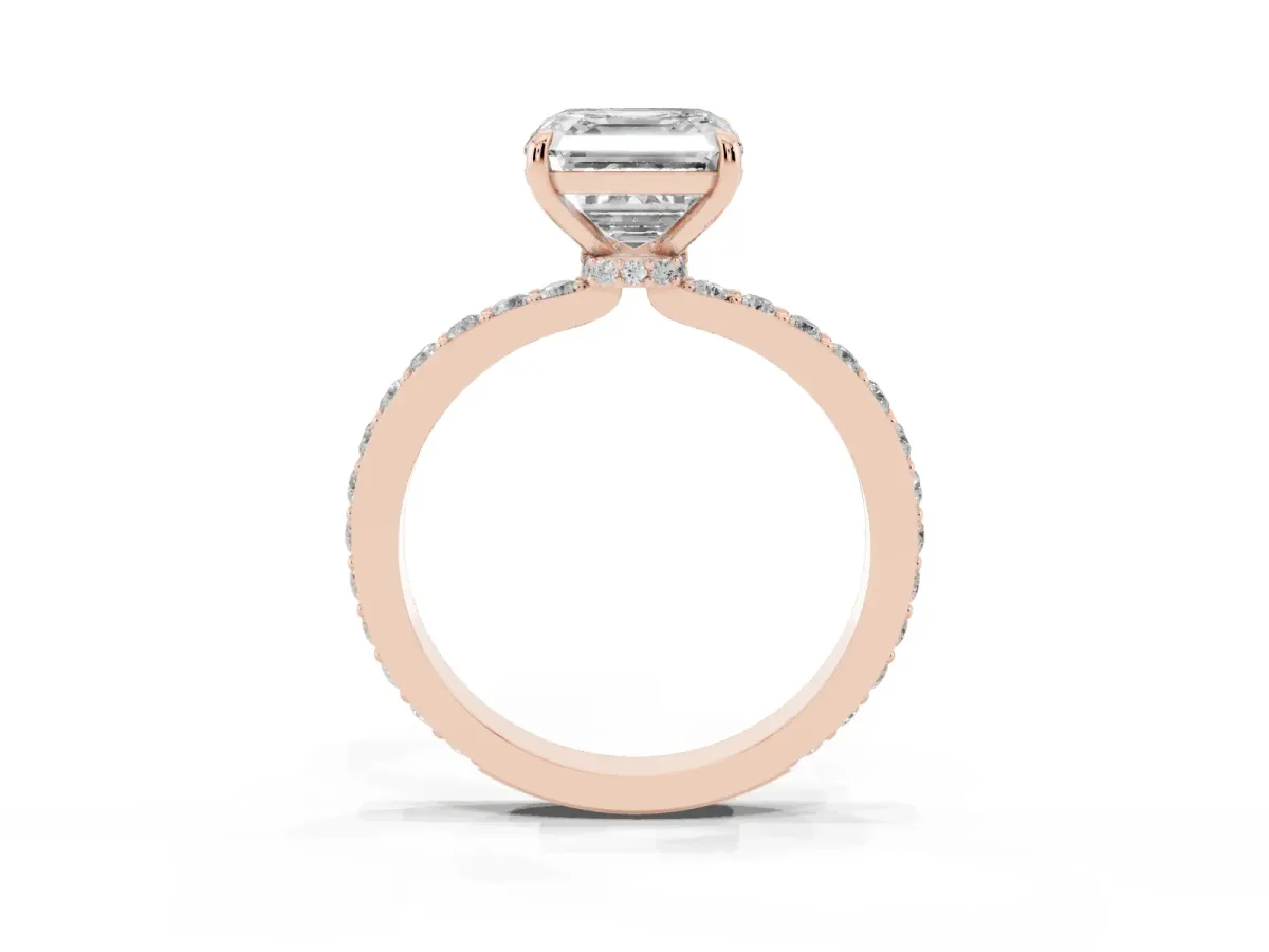 Asscher Cut Diamond Solitaire Engagement Ring with Pavé Band and Four-Prong Setting Rose gold
