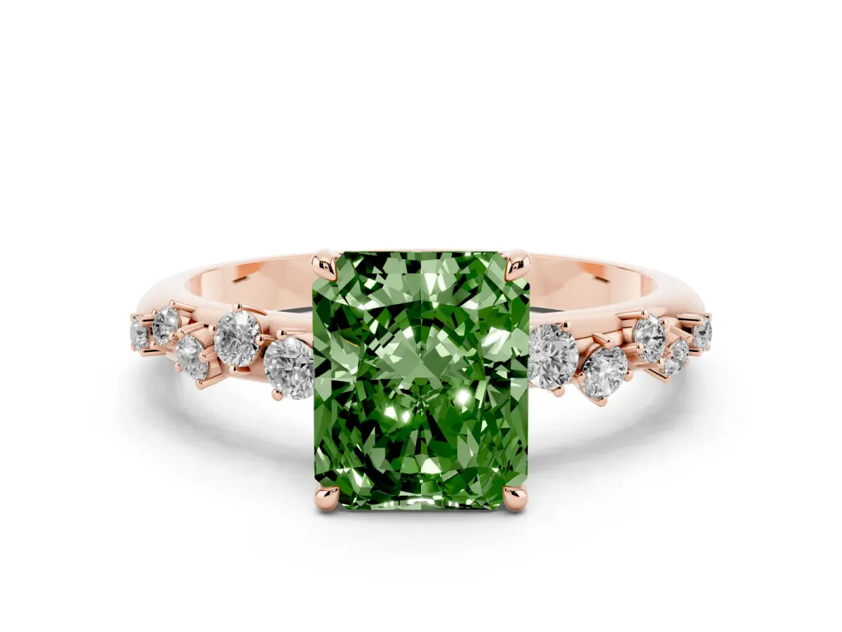 Fancy Green Radiant Cut Diamond Cluster Prong-Set Solitaire Ring Rose gold