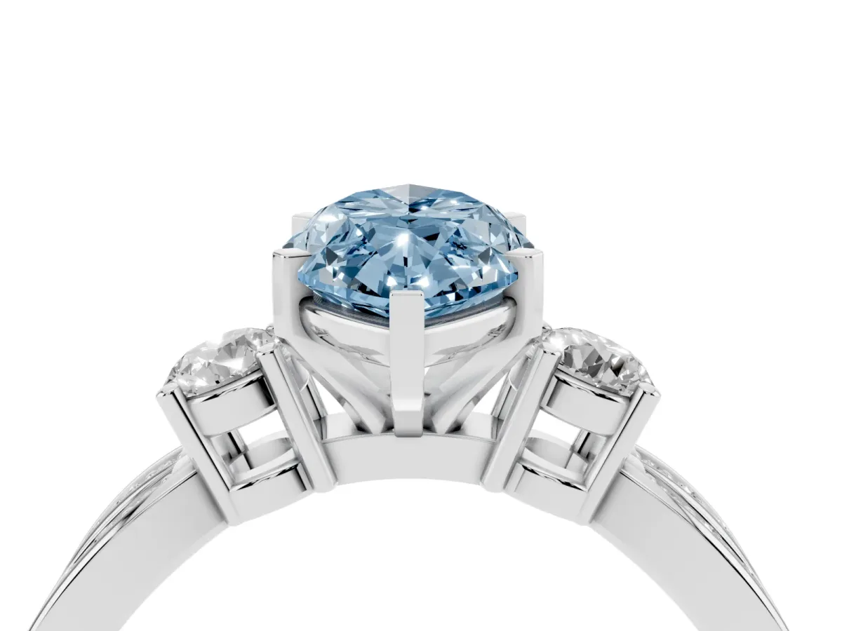 Fancy Blue Three-Stone Marquise Cut Cut Diamond Twist Band with Prong Setting Silver