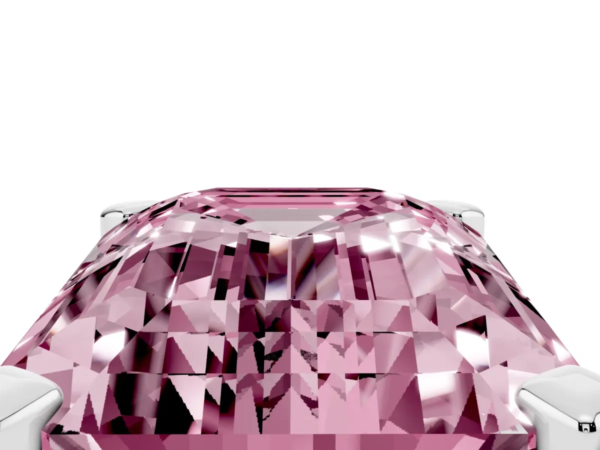 Fancy Pink Emerald Cut Diamond Solitaire Ring with Prong Setting and Classic Band Platinum