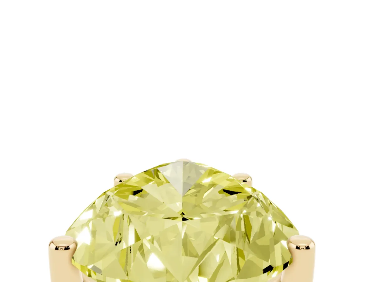 Fancy Yellow Pear Cut Cut Diamond Solitaire Engagement Ring with Tapered Plain Band and Four-Prong Setting Yellow gold