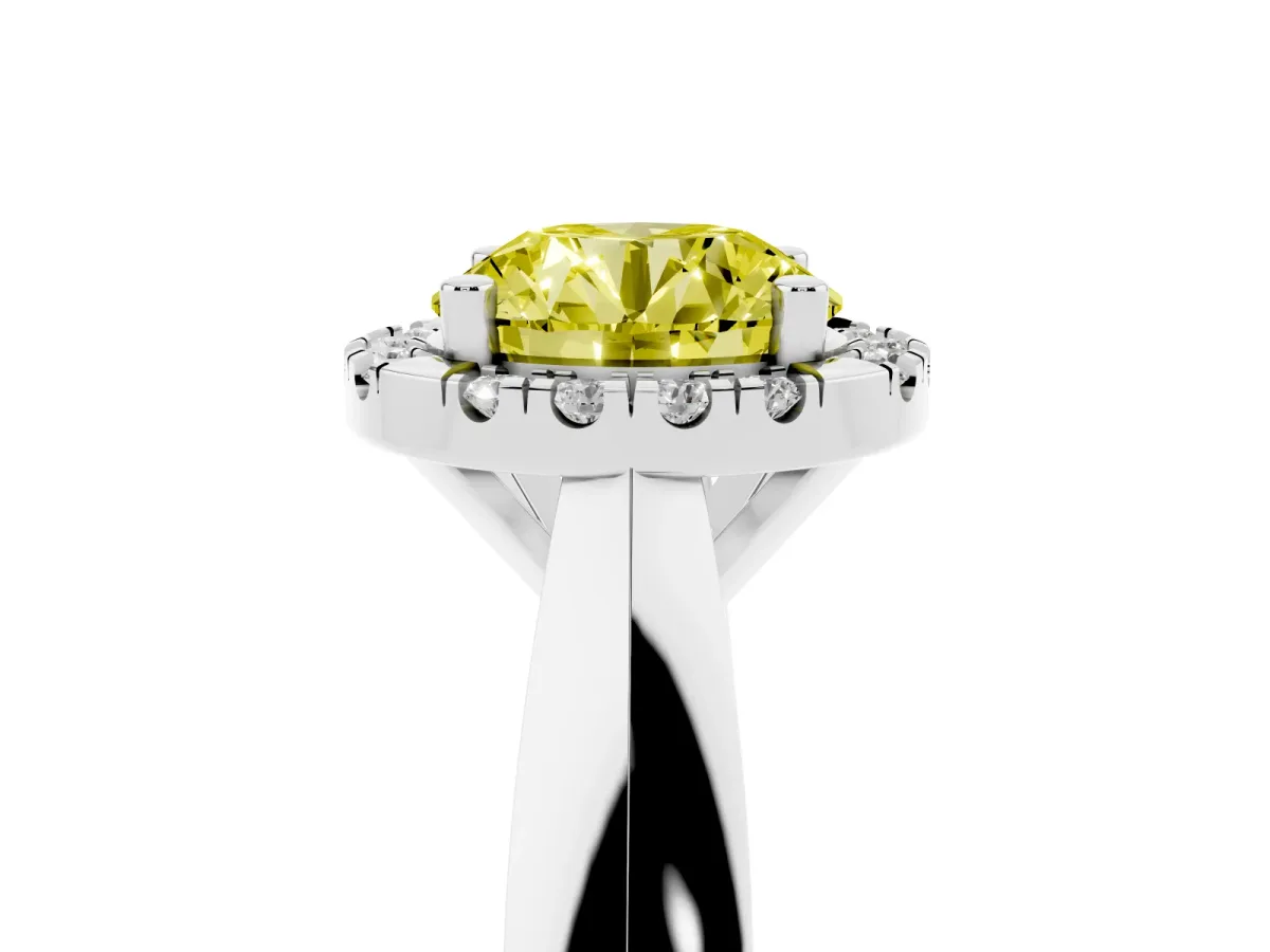 Fancy Yellow Round Cut Cut Halo Solitaire Engagement Ring with Square Band and Four-Prong Setting Silver